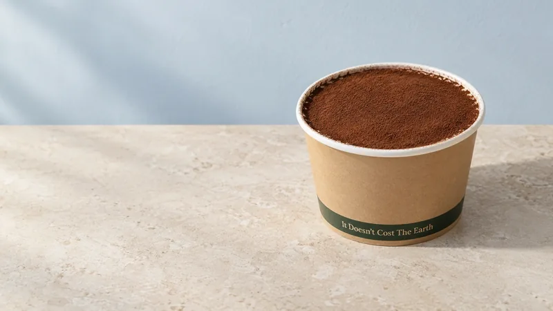 Classic tiramisu topped with cocoa in Miko’s kraft cup